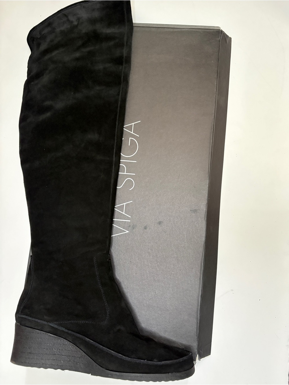 Via SPIGA napoleon black suede over the knee wedge heeled boots vintage